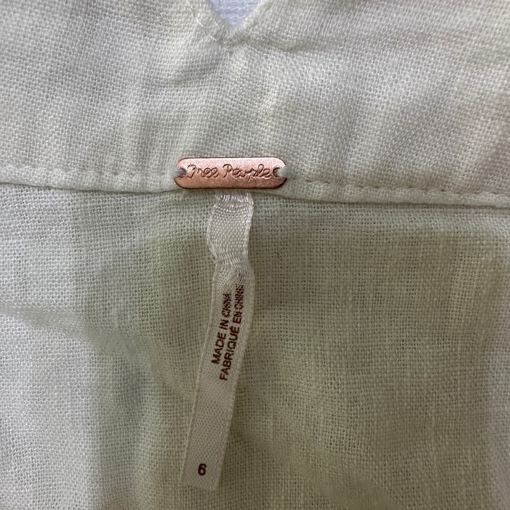 Free People Linen Midi Skirt 6 Ivory Button Boho Coastal Cowgirl Cottagecore - Picture 4 of 11